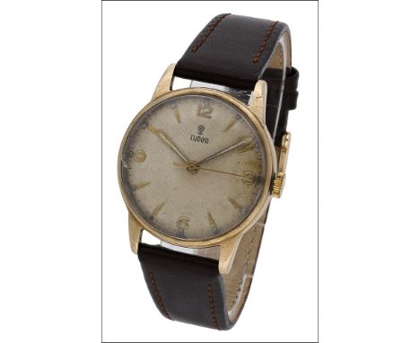 Tudor. A gold wristwatch, circa 1957 Movement: manual winding, 15 jewels Dial: silvered, chevron pattern, applied Arabic and 