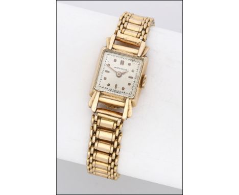 Movado. A lady’s gold rectangular wristwatch with bracelet, circa 1950 Movement: manual winding, 15 jewels Dial: silvered, ap