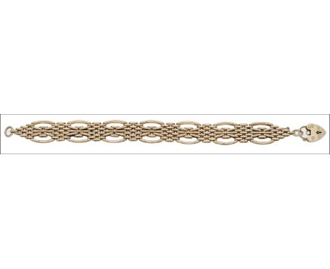 A 9ct gold bracelet, the fancy gate-link bracelet with a heart-shaped padlock clasp, Birmingham hallmark for 1992, length 19.
