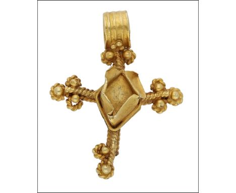 The Throckenholt Cross - An early Medieval gold cross pendant, 11th-12th century, the Latin cross composed of arms of triple 