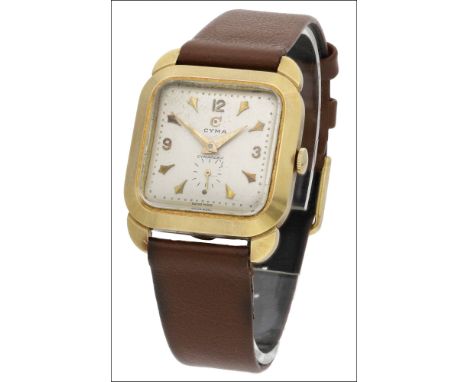 Cyma. A gold square wristwatch, Ref. 7249, Cymaflex, circa 1950 Movement: cal. R.404KQ, manual winding, 17 jewels, no. 116252