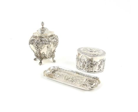 Edward VII silver tea caddy of tapering fluted form with embossed foliate decoration, by George Nathan & Ridley Hayes, Cheste