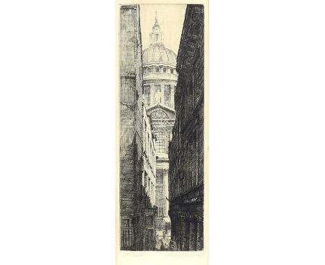 Percy James Westwood (British, b. 1878), 'South Porch of St. Paul's from the South'. Etching. Signed and titled in pencil to 