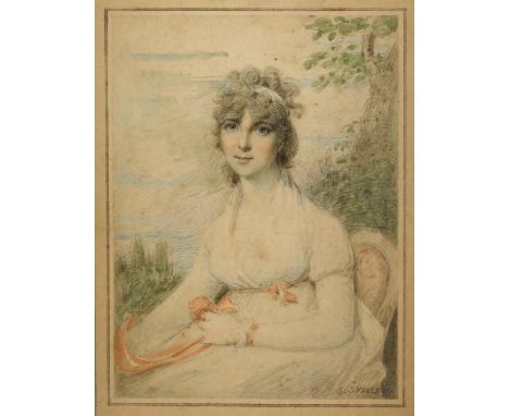 Attributed to Samuel Shelley (British, 1750-1808), portrait of Elizabeth Robertson. Watercolour. Signed in pencil lower right