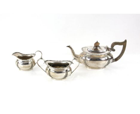 Edward VII three piece silver compressed oval tea service by George Nathan & Ridley Hayes,Chester 1908 gross weight 18.89oz 5