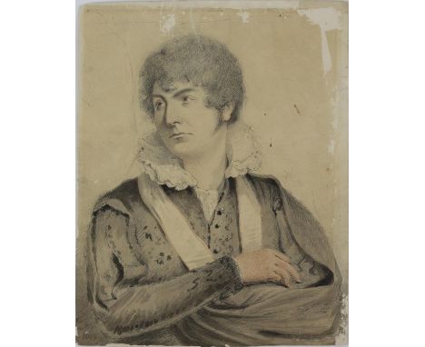 18th/19th century English School. Portrait of an actor in costume, inscribed verso Mr Bowles in the character of Hamlet. Wate