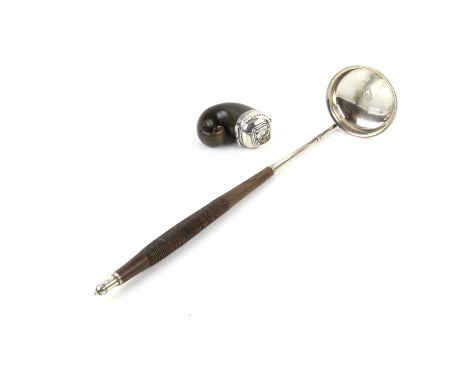 Scottish provincial silver toddy ladle by William Ferguson,the bowl stamped WF, ELGIN, and with a Thistle, turned wooden hand
