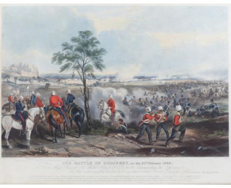 J. Harris (British, 19th century), 'The Battle of Goojerat, 21st February 1849'. Etching in colours. Framed and glazed. Image
