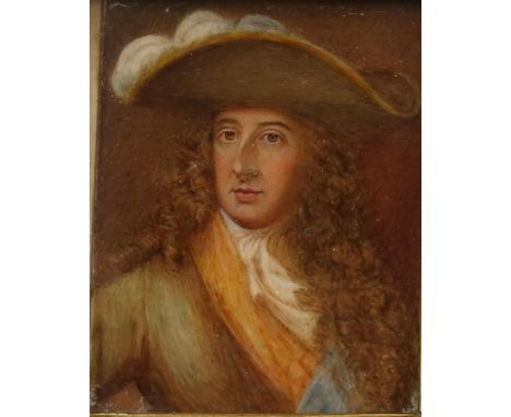 Eighteenth-century English School, portrait of William the Third. Watercolour. Framed and glazed. Image size 8 x 6.5cm approx
