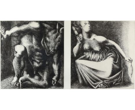 Michael Ayrton (British, 1921-1975), 'Minotaur - Pent'. Etching. Numbered 67/75 in pencil to margin. Framed and glazed. Image
