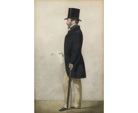 Richard Dighton (1795-1880). Portrait of a gentleman with a letter in his hand. A window verso reveals an inscription late Ca
