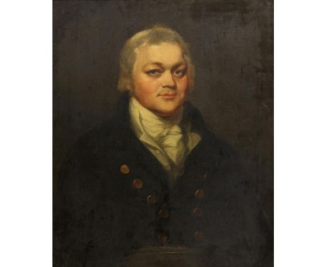 Follower of Sir Henry Raeburn RA (British, 1756-1823), Portrait of Mr Bartley, half-length, wearing a double breasted coat an