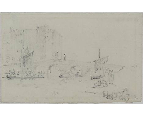 Peter de Wint (British, 1784-1849), Newark Bridge and Castle (1811), study for the finished watercolour at the Ashmolean. Pen