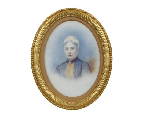 19th century British School, oval portrait of a lady. Watercolour. Signed 'Dickinsons' lower right. Framed and glazed. Image 