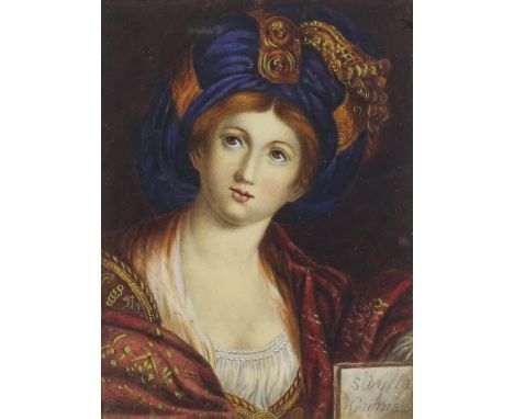 Portrait of the Cumaean Sibylla, 19th century watercolour after Domenico Zampieri. 17 x 13cm.
