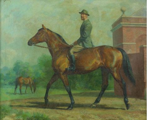 § Lionel Ellis (British, 1903-1888), 'My Mares at Saddlescombe', self-portrait on horseback (1953). Oil on canvas. Signed and