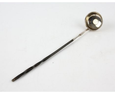 George III toddy ladle with baleen twisted handle, the round bowl with coin inset