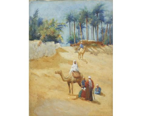 Frank Dean (British, 1865-1947), north African landscape with figures to foreground. Watercolour. Signed lower left. Framed a