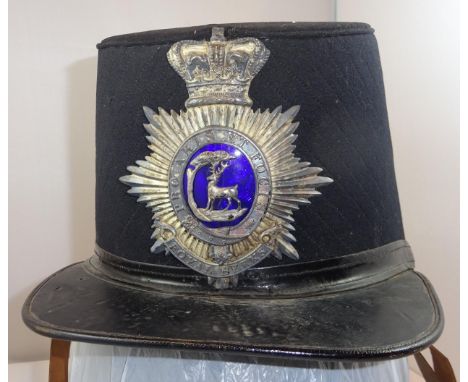 An 1861 pattern officer's shako of the Royal Berkshire Militia, blue cloth diagonally stitched, fine silvered and blue enamel