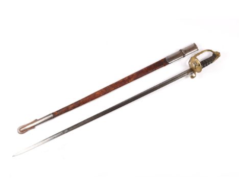 An Honourable Artillery Company officer's sword, blade 32½" with traces of etching, brass hilt with some gilt remaining and w