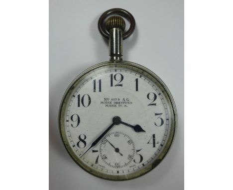 A Mark IV A Aviator's issue pocket watch c 1914, white dial marked "No.1173 A.G. Moise Dreyfuss, Mark IV.A", the back stamped