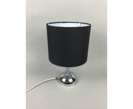 1930s TABLE LAMP,the light sconce above crhrome column and domed base,&nbsp;along with two ceiling light shades, and a contem