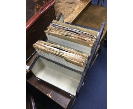 COLLECTION OF 45" RECORDS, in carry case, along with a gladstone bag and another vintage suitcase (3)