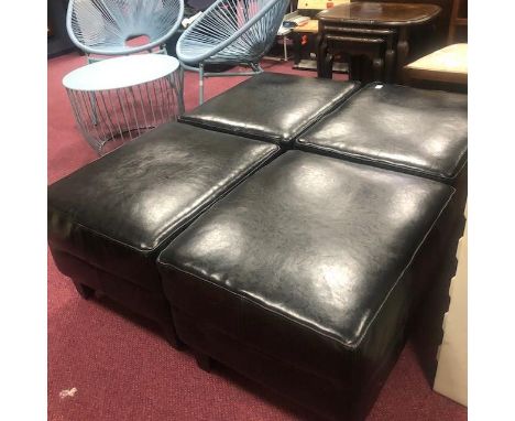 SET OF FOUR LEATHER UPHOLSTERED POUFFE/STOOLS, 60cm x 50cm
