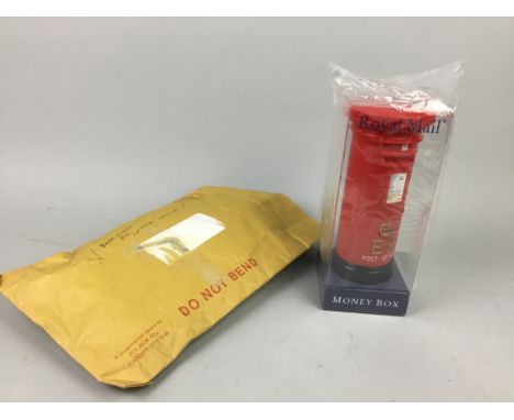ROYAL MAIL INTEREST - COLLECTION OF POST OFFICE MONEY BANKS, including red metal penfold pillar box, blue metal airmail pilla