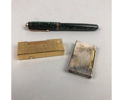 DUNHILL LIGHTER, along with a Dupont lighter and a fountain pen with gold nib (3)