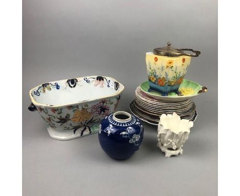 MID 19TH CENTURY STONEWARE TUREEN, along with a Chinese ginger jar, a biscuit barrel and various cabinet plates