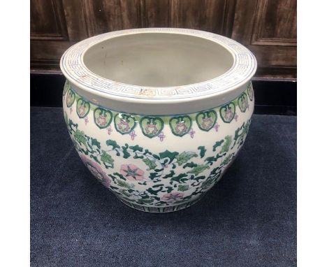 CERAMIC PLANTER, with floral decoration, 41cm diameter