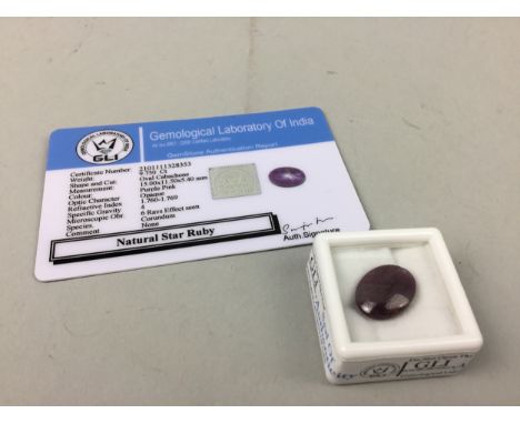 **CERTIFICATED UNMOUNTED STAR RUBY, oval cabochon, weighing approximately 9.75 carats, with report from the Gemological Labor