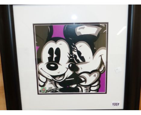 A CONTEMPORARY PORTRAIT OF MICKEY AND MINNIE MOUSE. SIGNED INDISTINCTLY 26 x 26 cmTHE MICKEY MOUSE PORTRAIT IS AN AUTHENTIC W