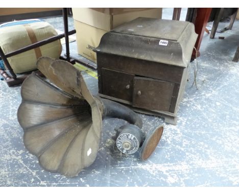 A VINTAGE HMV GRAMOPHONE AND AN AMPLION LOUD SPEAKER HORN.