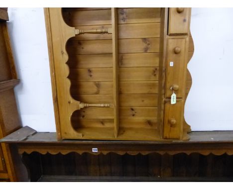 A PINE KITCHEN WALL SHELF AND AN OAK DRESSER RACK