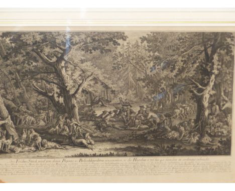 AFTER J.E RIDINGER, THREE ANTIQUE PRINTS OF HUNTING SUBJECTS 30 x 49 cm (3)