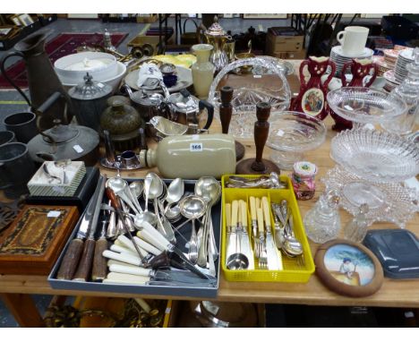 ELECTROPLATE CUTLERY, OTHER METAL WARES, GLASS AND A MAJOLICA FROG INKWELL