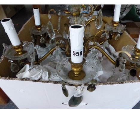 A BRASS AND GLASS SIX LIGHT CHANDELIER