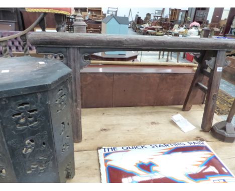 AN ORIENTAL HARDWOOD BENCH TOGETHER WITH AN EASTERN OCTAGONAL STOOL. 