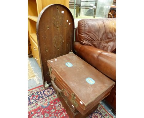 A BAGATELLE TABLE, A LEATHER SUIT CASE AND A TIN TRUNK. 