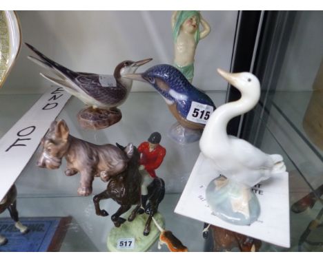 THREE COPENHAGEN FIGURES, A LLADRO GOOSE AND A DOULTON BOY GOING TO BED