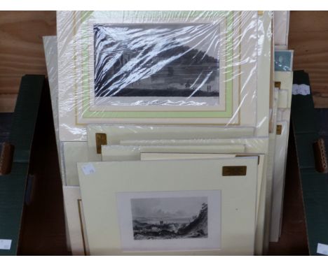 A COLLECTION OF MOUNTED ANTIQUE AND LATER TOPOGRAPHICAL PRINTS, PHOTOGRAPHS ETC, SIZES VARY, ALL UNFRAMED