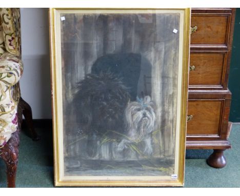 LEVIS (20th C SCHOOL) ARR.  PORTRAIT OF TWO DOGS INDISTINCTLY SIGNED MIXED MEDIA ON CANVAS 91 x 62 cm