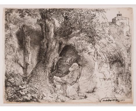 ‡  REMBRANDT VAN RIJN (DUTCH 1606-1669)SAINT FRANCIS BENEATH A TREE PRAYINGEtching and drypoint, 1657, a very good impression