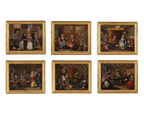 AFTER WILLIAM HOGARTHTHE HARLOT'S PROGRESSOil on canvas30.5 x 37.5cm (12 x 14¾ in.) (6)The Harlot's Progress is a series of s