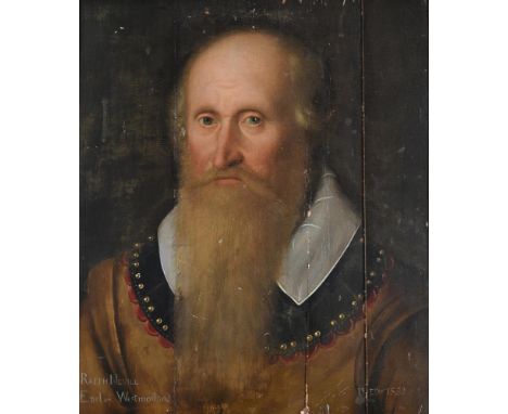 ENGLISH SCHOOL (16TH CENTURY)PORTRAIT OF A GENTLEMAN, TRADITIONALLY IDENTIFIED AS RALPH NEVILL, EARL OF WESTMORLANDOil on pan