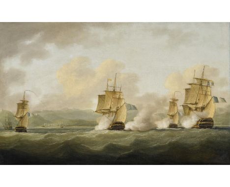 FRANCIS SARTORIUS II (BRITISH C.1777-C.1808) THE BRITISH FRIGATE 'FAVOURITE' BEING ENGAGED BY A SUPERIOR FRENCH SQUADRON OFF 