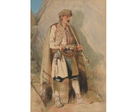 CARL HAAG (GERMAN 1820-1915)PORTRAIT OF A BALKAN WARRIORPencil and watercolourSigned and dated 1854 (lower left)35 x 24cm (13