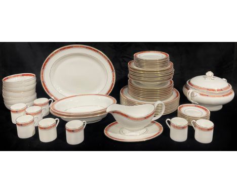A Royal Worcester Beaufort pattern dinner service, comprising two handled vegetable dish and cover, oval serving plate, sauce